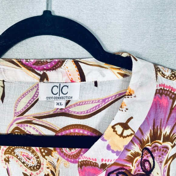 CC Chic Connection Top Womens XL Pink Cotton Floral Button Up Shirt - Picture 5 of 12